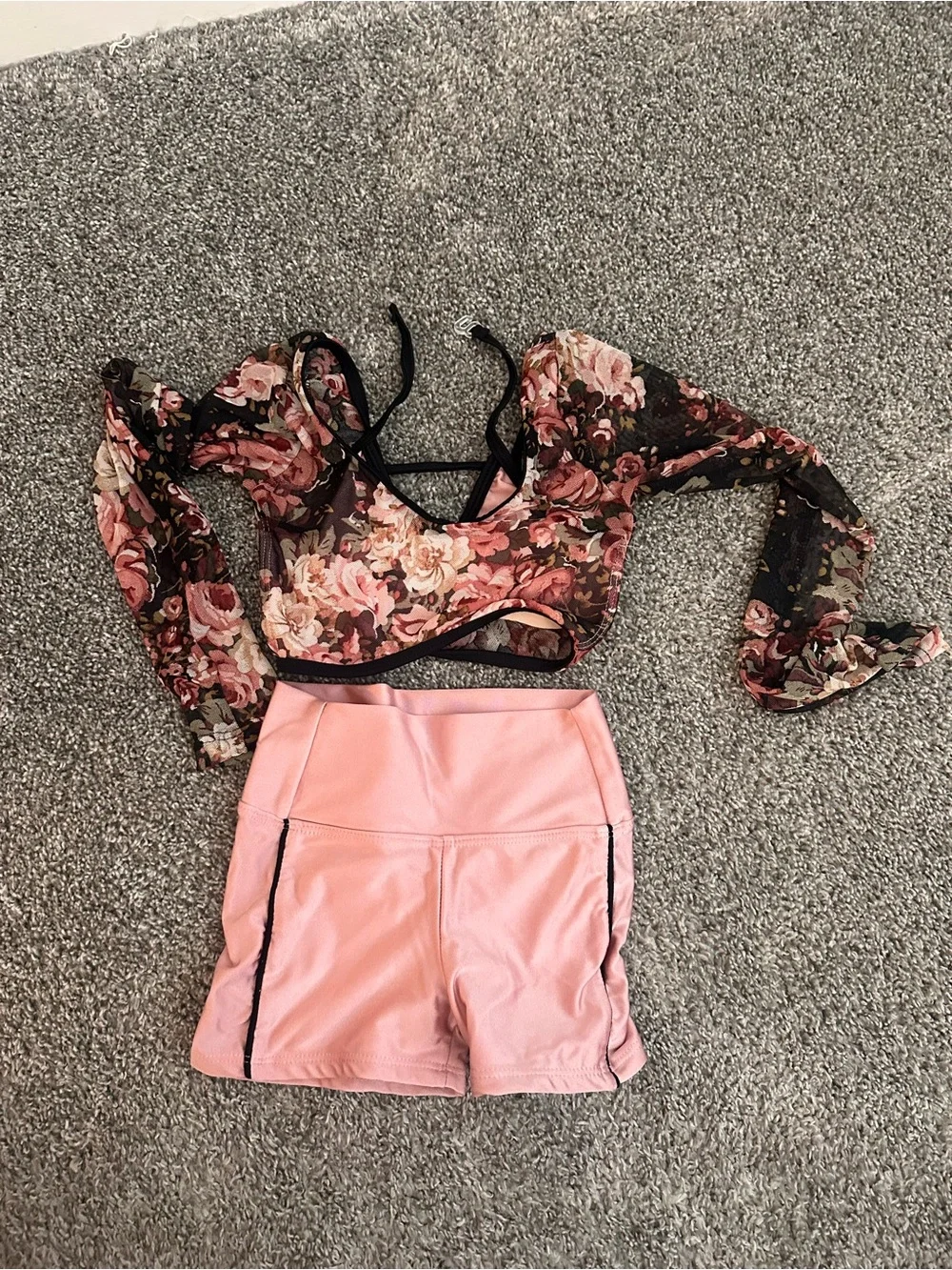 Kandi Kouture Floral Mesh Dance Crop & Pink Shorts Set - Size 5/6